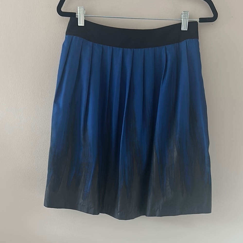 Reiss Blue & Black 100% Silk Pleated Skirt Size 6 Party Evening Chic Modern